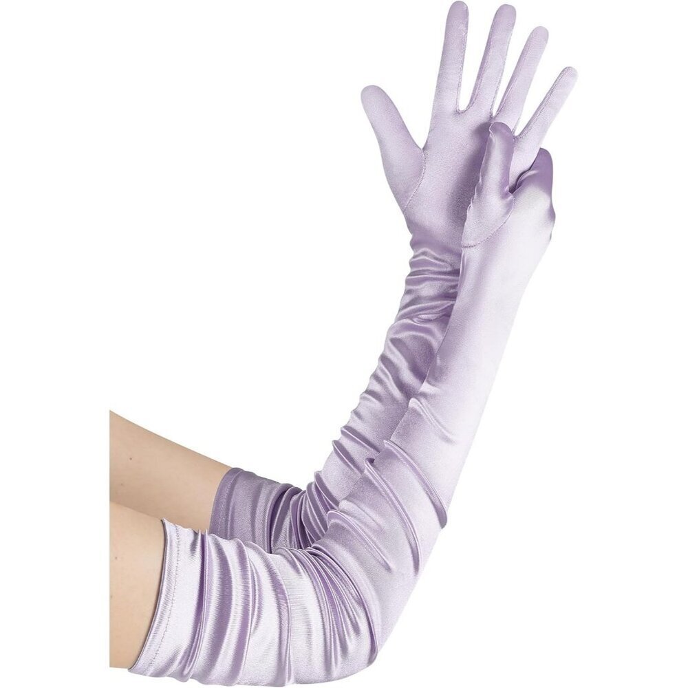 Women's Long Satin Gloves Light Purple Stretchy Upper Arm Length Costume Design
